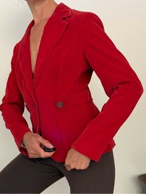 Adrienne Vittadini Red Cotton Velvet Tailored Blazer